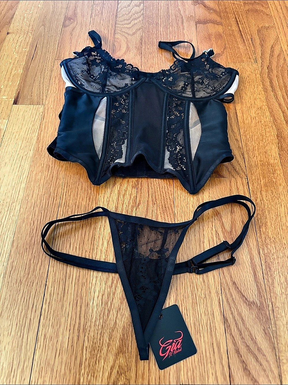 Gia x Rated Deluxe Lace Bustier Set Lace Bustier Set in Black & Beige Size Small